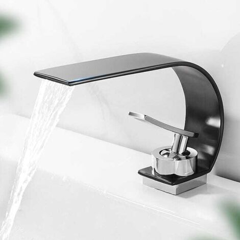 Grifo de agua fría y caliente con efecto cascada en color negro, lavabo de baño creativo, lavabo bajo lavabo, grifo para lavabo doméstico