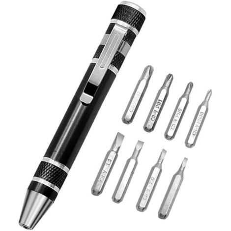 Kit de destornilladores de precisión 8 en 1, herramienta multifuncional para la reparación de dispositivos electrónicos y ordenadores portátiles, color negro.
