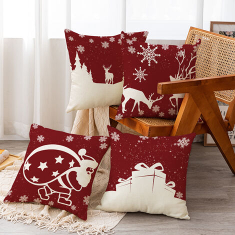 Funda de almohada navideña, funda de almohada Feliz Navidad, cojín decorativo de lino, funda de almohada navideña, funda de almohada decorativa navideña de 45 x 45 cm (largo)