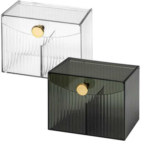 Caja de 2 piezas para hisopos de algodón, caja acrílica con tapa, tapa transparente, organizador de maquillaje, almacenamiento de algodón