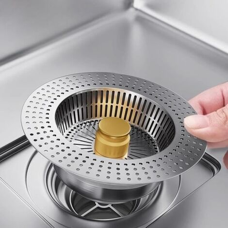 Colador de fregadero de acero inoxidable, escurridor universal con núcleo elástico, escurridor de fregadero de acero inoxidable 3 en 1 (1 unidad)