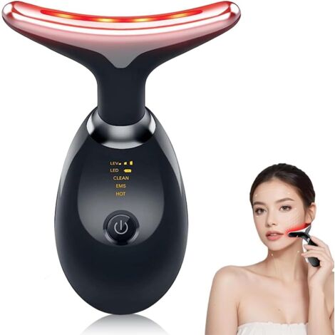 Dispositivo facial antiarrugas, dispositivo reafirmante de cuello de 3 modos, dispositivo de lifting y reafirmación EMS a 45 °C, color negro.