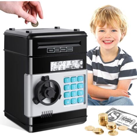 Caja fuerte electrónica para cajeros automáticos con código para niños, color negro.