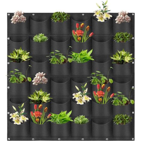Bolsas para macetas colgantes, macetas verticales para pared, adecuadas para la decoración de plantas de pared en interiores y exteriores, 36 bolsas, color negro.