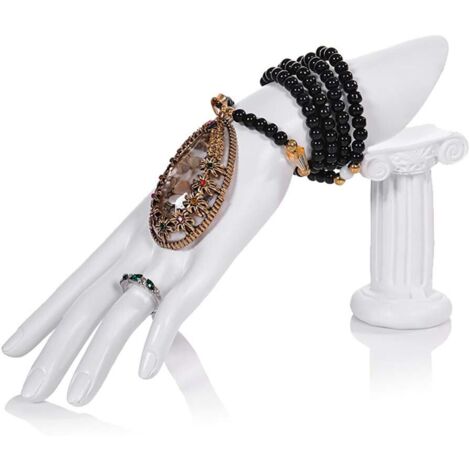 Mano de resina blanca con soporte, expositor de joyas para anillos, pulseras y cadenas, accesorio para fotos y decoración del hogar.