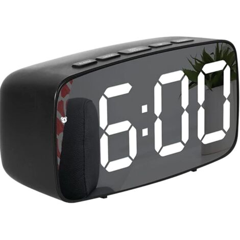 Reloj despertador digital LED con espejo, indicador de temperatura y fecha, ideal para la mesita de noche, el dormitorio o la oficina. (Negro).