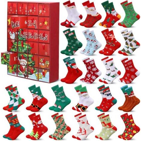 Calendario de Adviento de Navidad, Calendario de cuenta regresiva de 24 días para Navidad con calcetines navideños, Regalo sorpresa de Navidad (24 pares)
