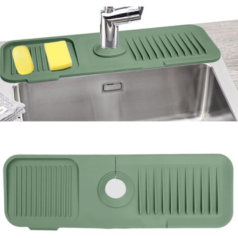 Protector antisalpicaduras para fregadero, alfombrilla de silicona para grifo, alfombrilla absorbente para grifo, soporte para esponja (verde)