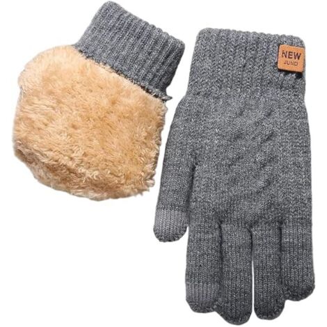 Guantes de invierno compatibles con pantallas táctiles, guantes de lana de punto cálidos, color gris, 1 par.