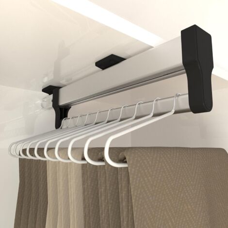 Barras deslizantes ajustables para armarios, de acero inoxidable, para guardar ropa (300 mm, negras).