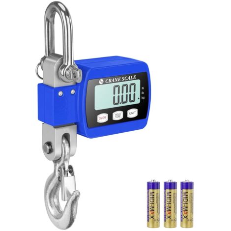 Balanza digital LCD para grúa, balanza industrial portátil, rango de medición de 0,05 a 500 kg, grúa eléctrica de alta resistencia con gancho, color azul.