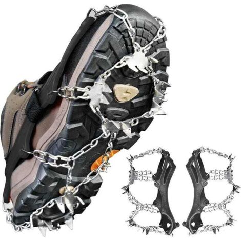 Crampones de senderismo con 24 crampones antideslizantes para caminar, trotar, escalar y hacer senderismo (talla M, negro).