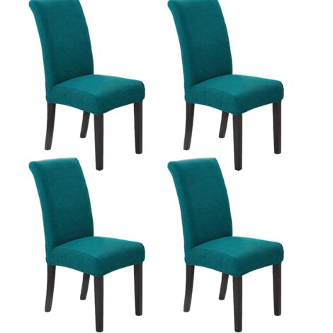 Fundas para sillas de comedor, juego de 4, protectoras, azules, confeccionadas en tejido jacquard, ideales para banquetes, bodas, cocinas, hoteles y fiestas. (1/5)