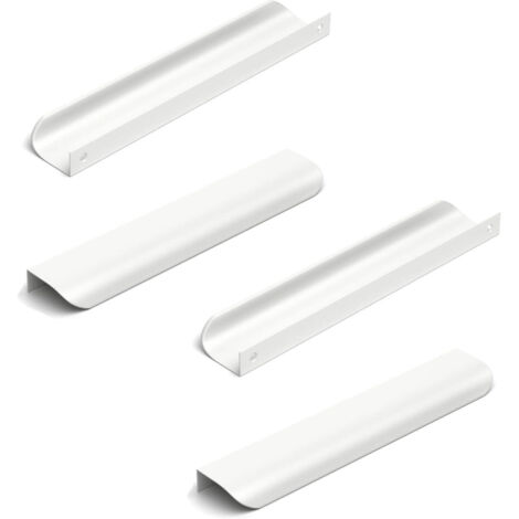 Juego de 4 tiradores ocultos para puertas de armarios de cocina, de color blanco, con una distancia entre centros de 160 mm y una longitud total de 200 mm.