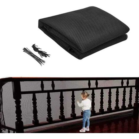 Red de seguridad para escaleras, red de seguridad para bebés, red de seguridad para balcones, red protectora, negra, 2x0,8 m.