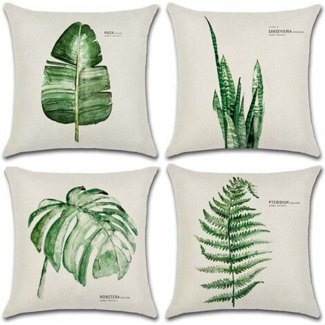 Fundas para cojines de exterior de 45 x 45 cm, 4 fundas impermeables con estampado de hojas.