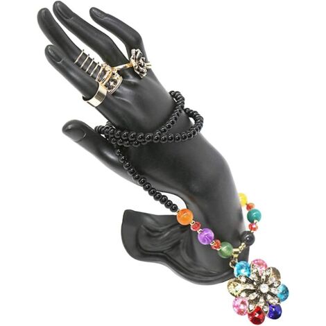 Soporte de resina para exhibir joyas y pulseras con forma de flor de loto (modelo de mano de loto, negro).