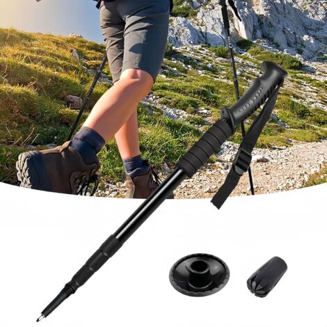 Bastones de trekking aptos para marcha nórdica y esquí. Disponibles en tallas para hombre y mujer. Ajustables, telescópicos, negros, de 52 a 110 cm.