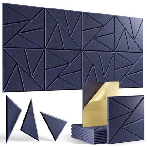 12 paneles autoadhesivos insonorizantes para pared, de fibra de poliéster, 30 x 30 x 0,9 cm, azul oscuro.