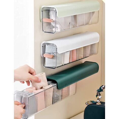 Organizador de cajones de pared con 6 compartimentos intercambiables, ideal para guardar calcetines y ropa interior, fabricado en acrílico.