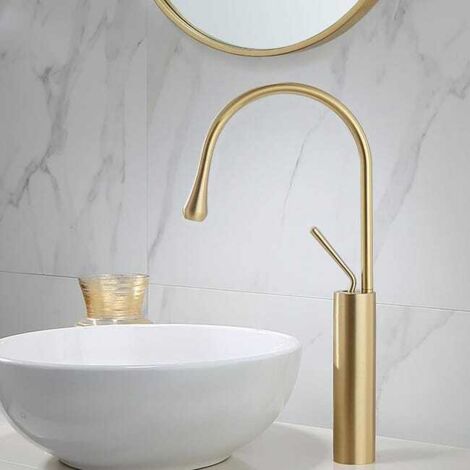 Grifo mezclador giratorio de 360° para lavabo, con forma de lágrima, acabado en latón moderno y lujoso, monomando, manguera flexible G3/8.