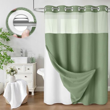 Cortina de ducha con forro (anillas no incluidas), estilo hotel, con relieve, forrada, color verde, 152 cm de ancho x 183 cm de largo. (1/5)