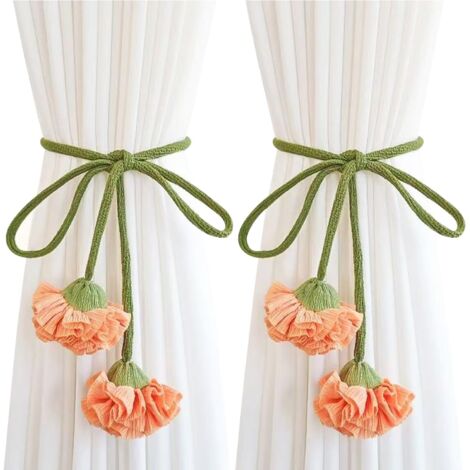 Collar bohemio artesanal con forma de flor, ideal para cortinas tejidas, con un bonito lazo decorativo para el dormitorio (naranja-amarillo). (1/5)