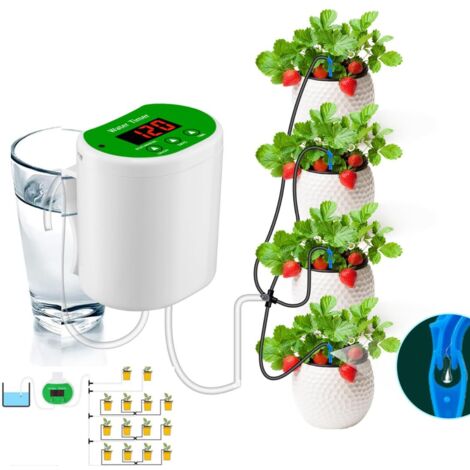 Sistema de riego por goteo recargable por USB para plantas, con 2 aspersores y temporizador automático. (1/5)