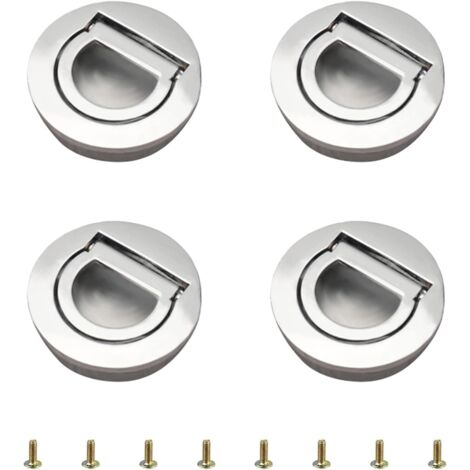 Tirador redondo con anilla integrada, juego de 4 tiradores invisibles estilo tatami para puertas y cajones de armarios y roperos (Plata brillante) (1/5)