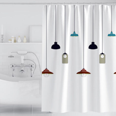 Cortina de ducha, 120x200 cm, de poliéster lavable a máquina, blanca, con estampado ligero y drapeada.