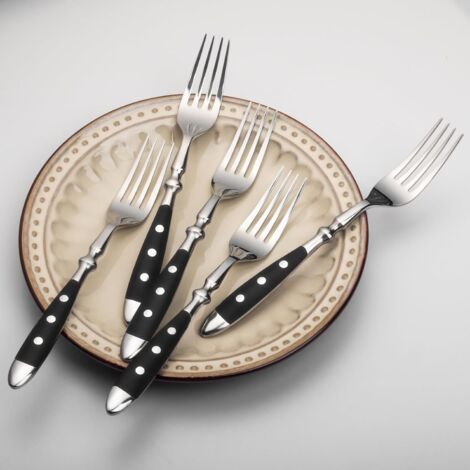El juego de cuchara y tenedor de acero inoxidable remachado es la opción ideal para fiestas al aire libre en restaurantes familiares (5 piezas, negro). (1/5)