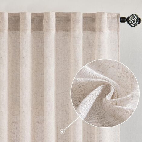 Cortinas semitransparentes de lino natural suave, grueso y de color blanco roto, para dormitorio y salón, 213 cm de largo, 2 paneles.