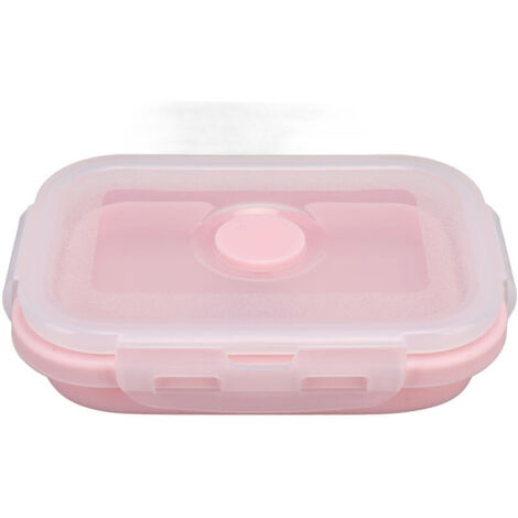 Fiambrera Bento de silicona rosa de 500 ml, recipiente plegable para alimentos, resistente al microondas y a altas temperaturas. (1/4)
