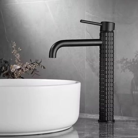 Grifo de lavabo de baño, monomando, de latón, para agua fría y caliente – negro (modelo alto) (1/5)