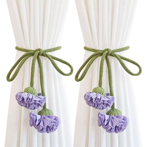 Collar bohemio de flores hecho a mano, ideal para cortinas tejidas, bonito lazo decorativo para el dormitorio (morado). (1/5)