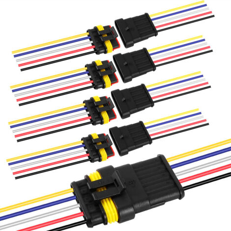 Conector eléctrico de 5 pines, 5 terminales macho + 5 terminales hembra, cable de 16 AWG - 10 cm. Apto para automóviles y camiones. (1/5)