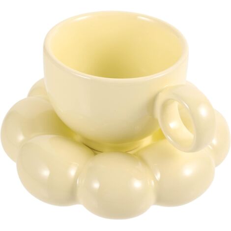Juego de taza y platillo de café con diseño floral - Tazas bonitas con platillo de girasol - Tazas para latte, 190 ml (6.7 oz) amarillo (1/4)