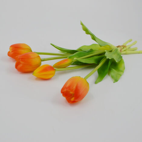 Tulipanes artificiales - Efecto realista - Ramo - Flores artificiales - Decoración del hogar - Flores decorativas (5 tallos) (1/4)