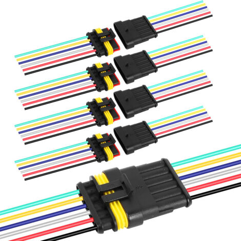 Conector eléctrico de 6 pines, 5 terminales macho + 5 terminales hembra, cable de 16 AWG - 10 cm. Apto para automóviles y camiones. (1/5)