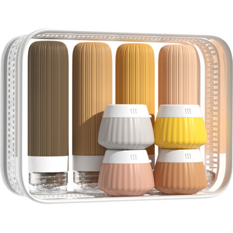 Juego de botellas de viaje, envases de silicona extruible a prueba de fugas para acondicionadores, champús, lociones, etc. (8 unidades) (1/5)