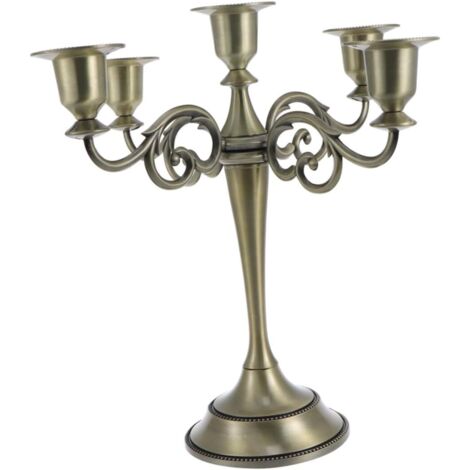 Candelabro metálico de cinco brazos de estilo europeo, ideal para cenas a la luz de las velas, regalos de Navidad y cumpleaños, y decoración del hogar (bronce).