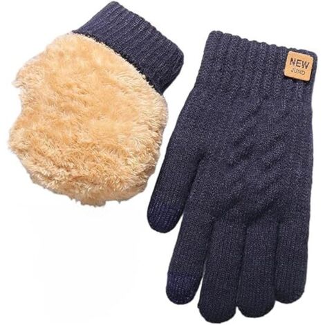 Guantes de invierno compatibles con pantallas táctiles, guantes de lana de punto cálidos, azules, 1 par.