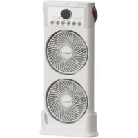Ventilador doble con humidificador, 6 boquillas, ajustable 360°, silencioso, USB C, portátil, 2400 mAh (blanco, 49 cm)