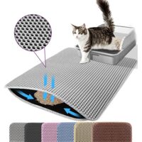 Alfombrilla para arenero de gato, doble capa, tipo panal, antideslizante, impermeable y resistente a la orina, accesorio para gatos, 60 x 90 cm, gris.