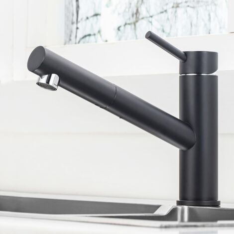 ONECE Robinet de Cuisine avec Douchette Extractible, Mitigeur Bec Pivotant à 150° pour Evier, Robinetterie en Acier Inoxydable, Robinet Eau Froide et Chaude, Mousseur Démontable, Noir