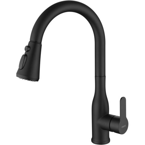 ONECE Robinet de Cuisine avec Douchette, Mitigeur Evier Extractible avec 3 Jets d'eau, Robinettrie Rotatif 360° pour Evier Double, Acier Inoxydable, Cartouche Céramique, Noir