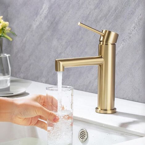 ONECE Robinet Lavabo Doré pour Salle de Bains, Mitigeur de Lavabo Design Moderne, Robinet de Lavabo en Acier Inoxydable Résistant à l'usure, Mousseur Remplaçable, Robinettrie Or