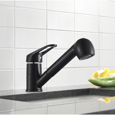 Robinet Cuisine avec Douchette Extractible 2 Jets, MEEJEE Mitigeur de Cuisine en Inox Nior
