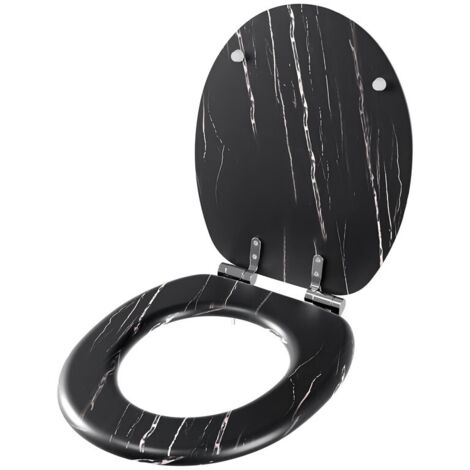 Abattant WC, Siège de Toilette MDF, MEEJEE Lunette WC Universelleen bois Forme O, Frein Chute,Montage Inférieur Facile-Motif en Marbre