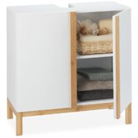 Meuble sous lavabo, MEEJEE Meuble Salle de Bain, Blanc, (L)60 x (H)60.5 x (P)30.5 cm